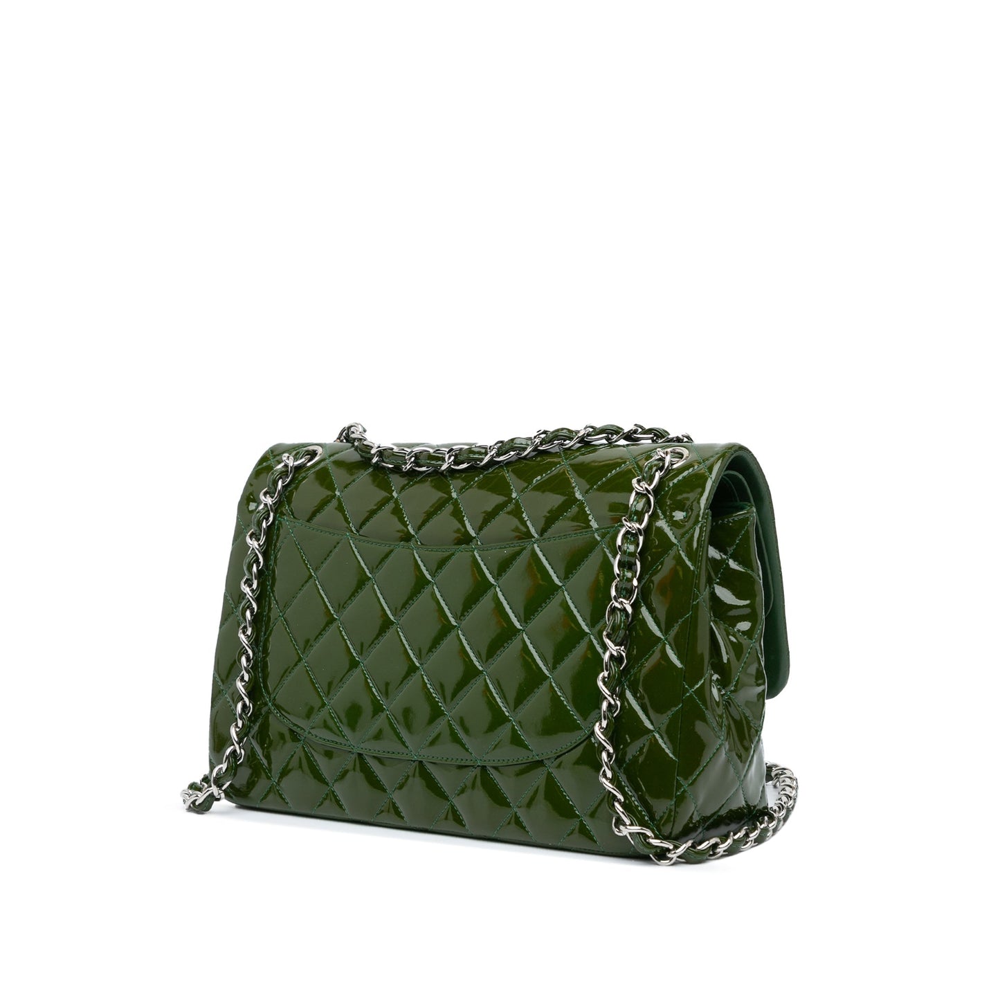 Green Chanel Jumbo Classic Patent Double Flap Shoulder Bag