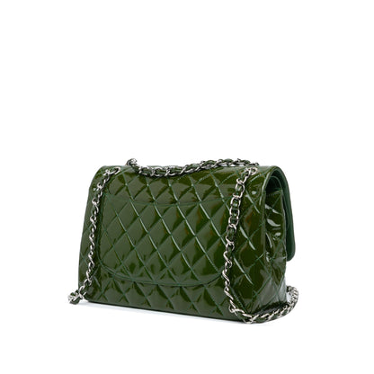 Green Chanel Jumbo Classic Patent Double Flap Shoulder Bag