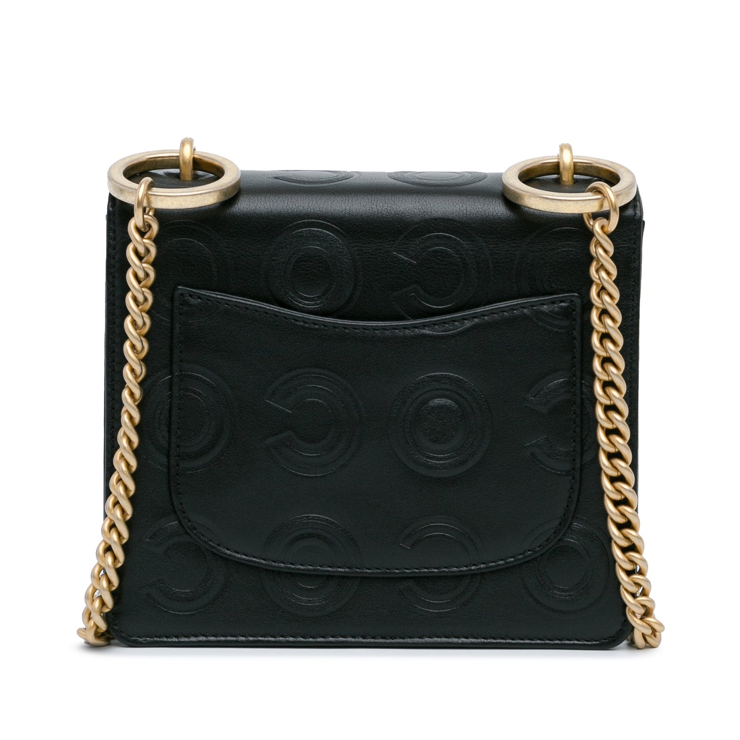 Black Chanel Mini Square Coco Embossed Calfskin Flap Crossbody Bag