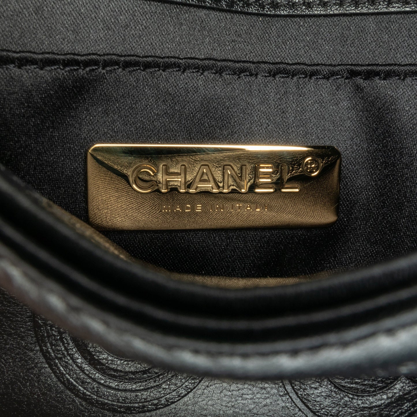 Black Chanel Mini Square Coco Embossed Calfskin Flap Crossbody Bag