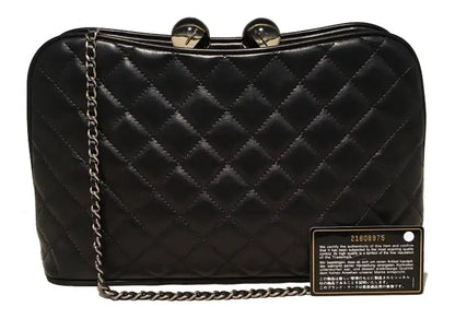 Chanel Black Leather Crystal Ball Kiss lock Clutch
