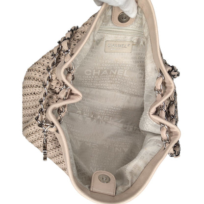 Chanel Vintage CC Charm Beige Woven Leather Tote