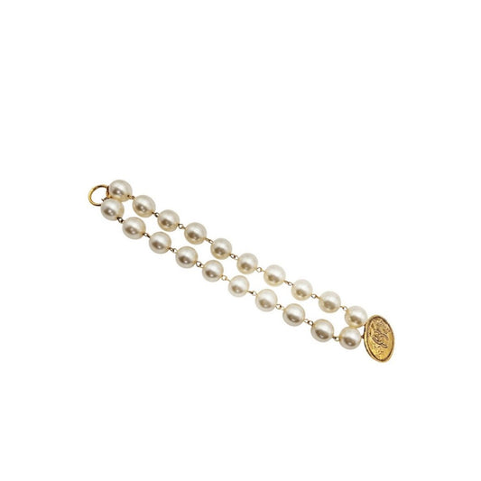 Chanel Vintage Crown Coco Mark Faux Pearl Bracelet