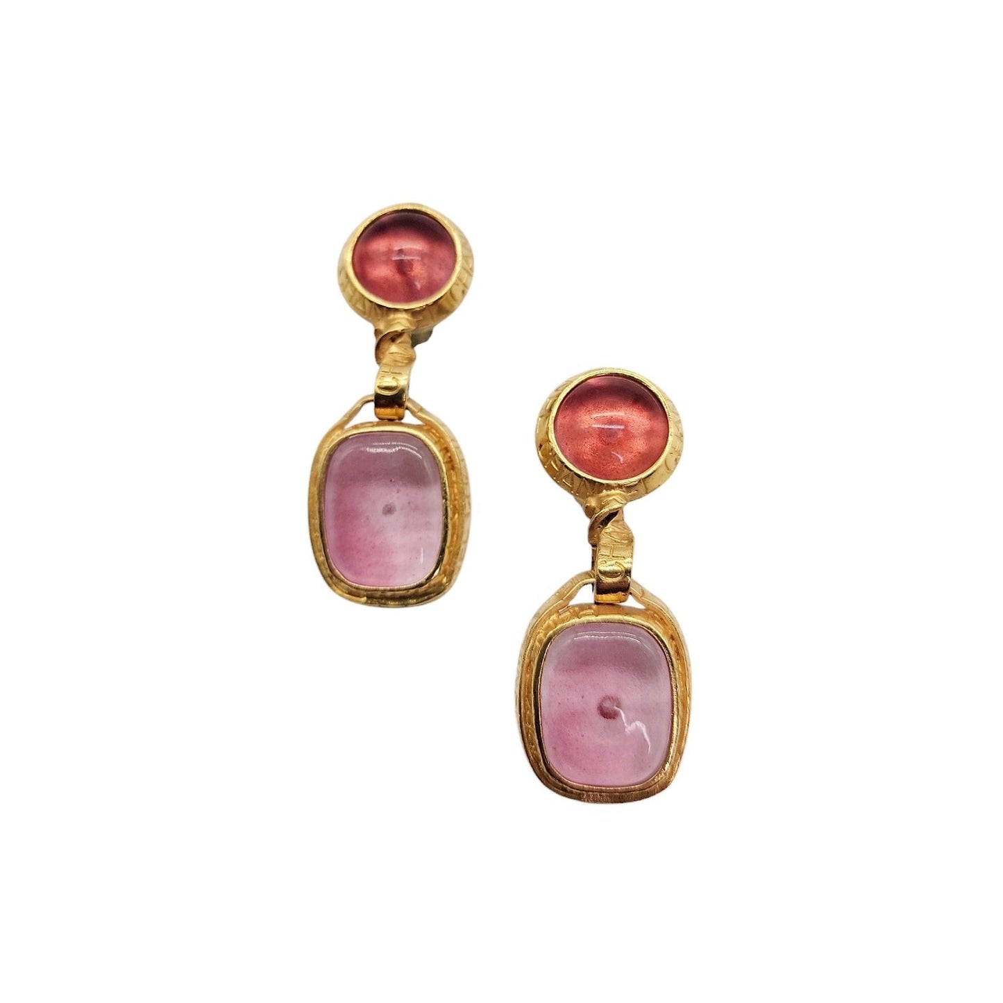 Chanel Vintage Gold-tone & Pink Gripoix 96 P Clip On Dangle Earrings