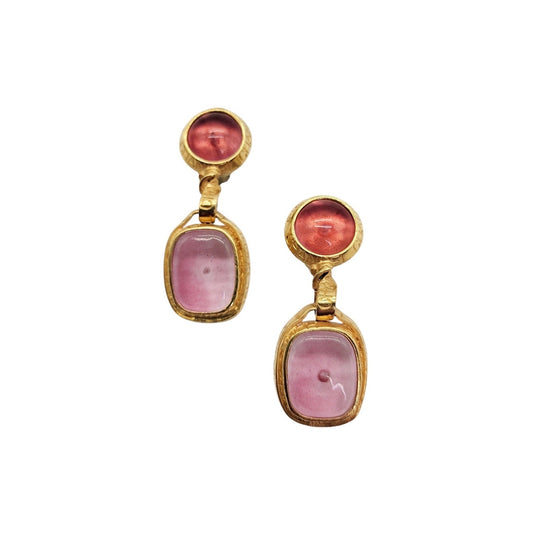 Chanel Vintage Gold-tone & Pink Gripoix 96 P Clip On Dangle Earrings