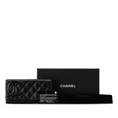 Chanel Cambon Line Coco Mark Long Wallet Black Leather