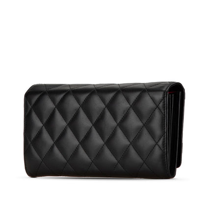 Chanel Cambon Line Coco Mark Long Wallet Black Leather