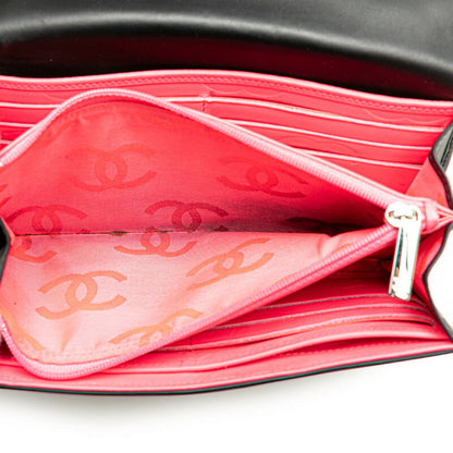 Chanel Cambon Line Coco Mark Long Wallet Black Leather