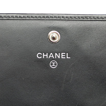 Chanel Cambon Line Coco Mark Long Wallet Black Leather