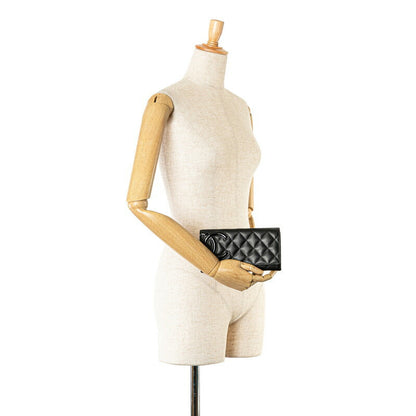 Chanel Cambon Line Coco Mark Long Wallet Black Leather