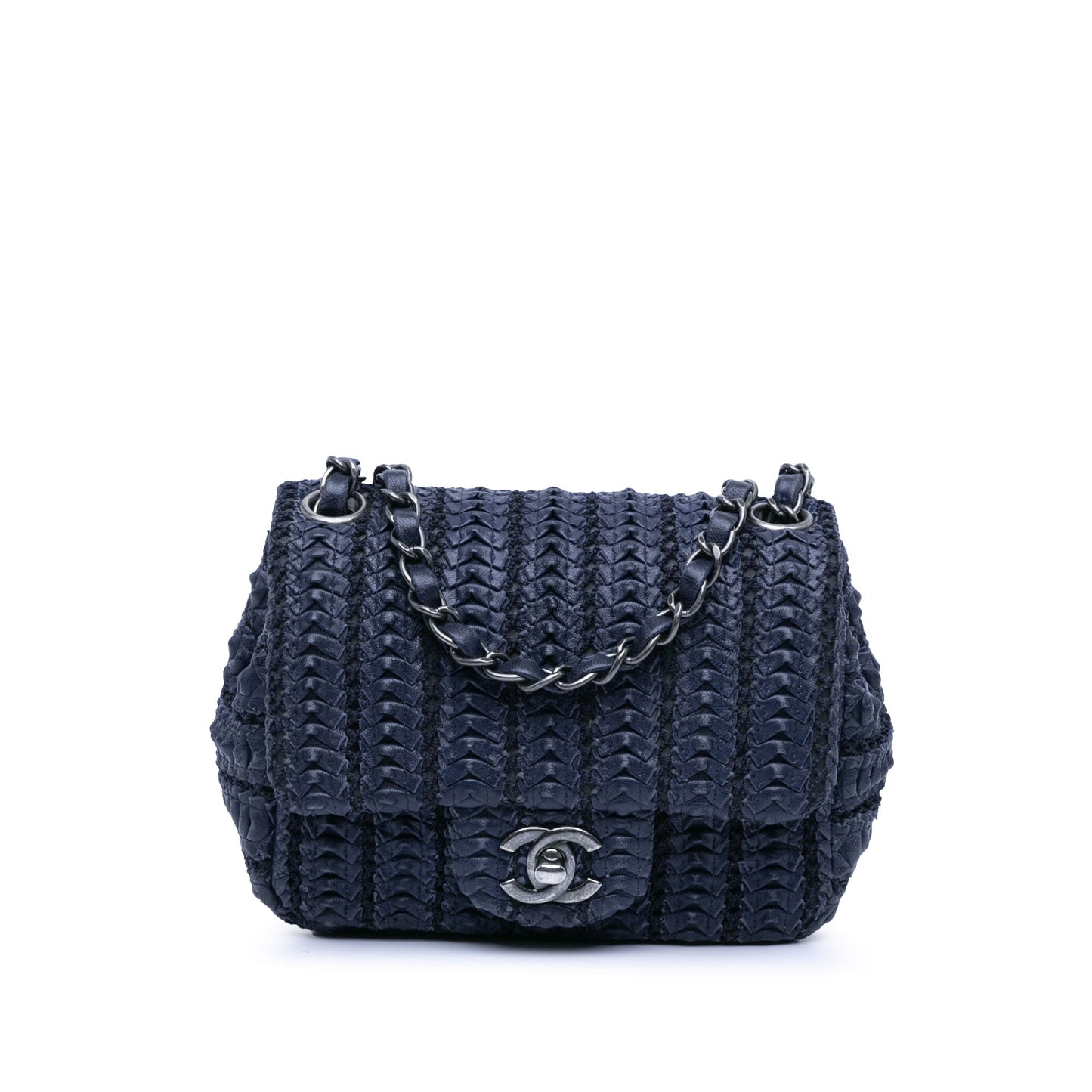 Blue Chanel Paris Seoul Mini Crochet Lambskin Single Flap Crossbody Bag