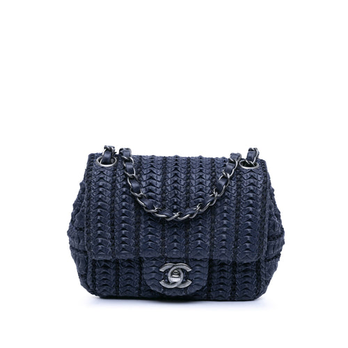 Blue Chanel Paris Seoul Mini Crochet Lambskin Single Flap Crossbody Bag
