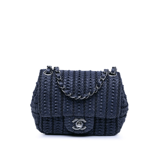 Blue Chanel Paris Seoul Mini Crochet Lambskin Single Flap Crossbody Bag