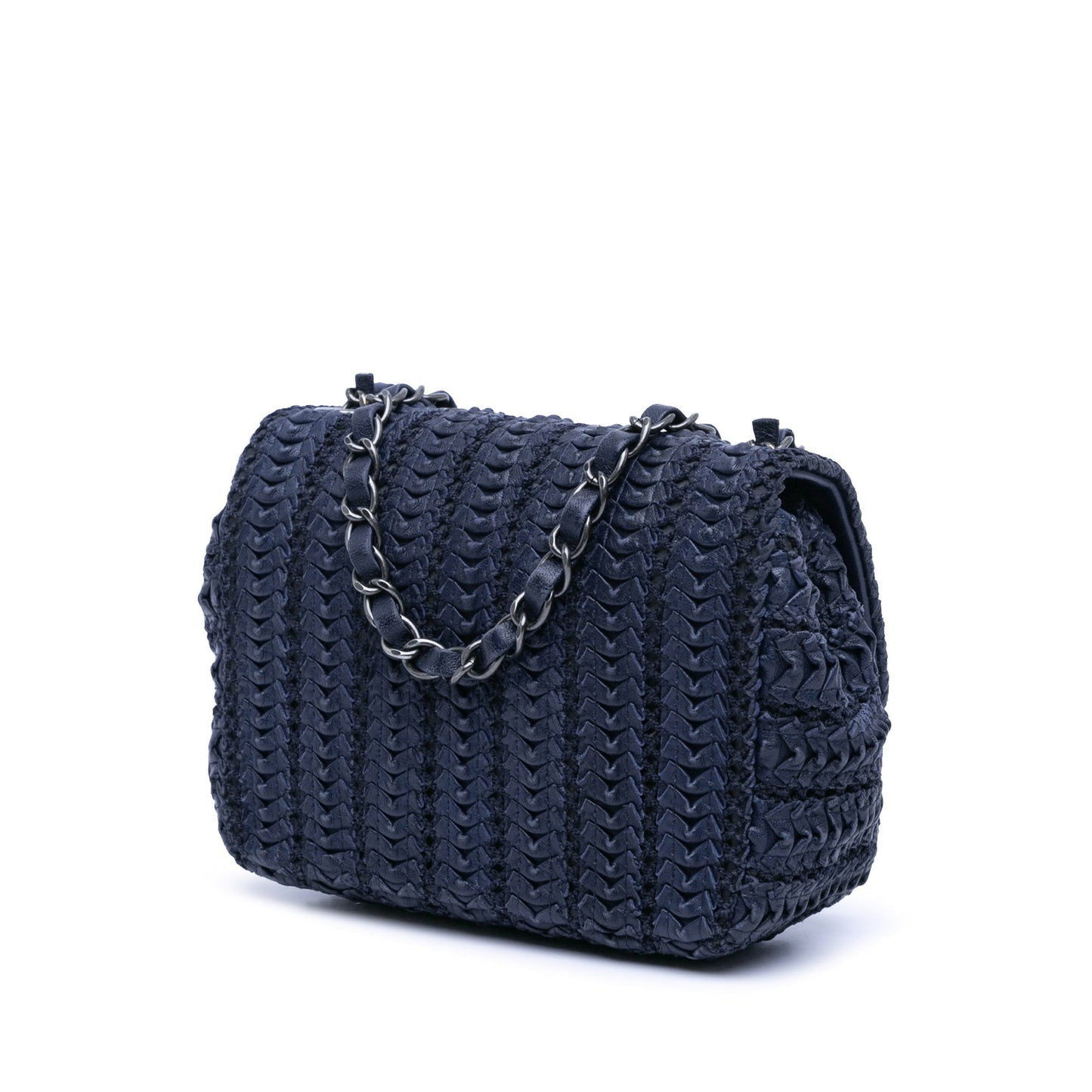 Blue Chanel Paris Seoul Mini Crochet Lambskin Single Flap Crossbody Bag