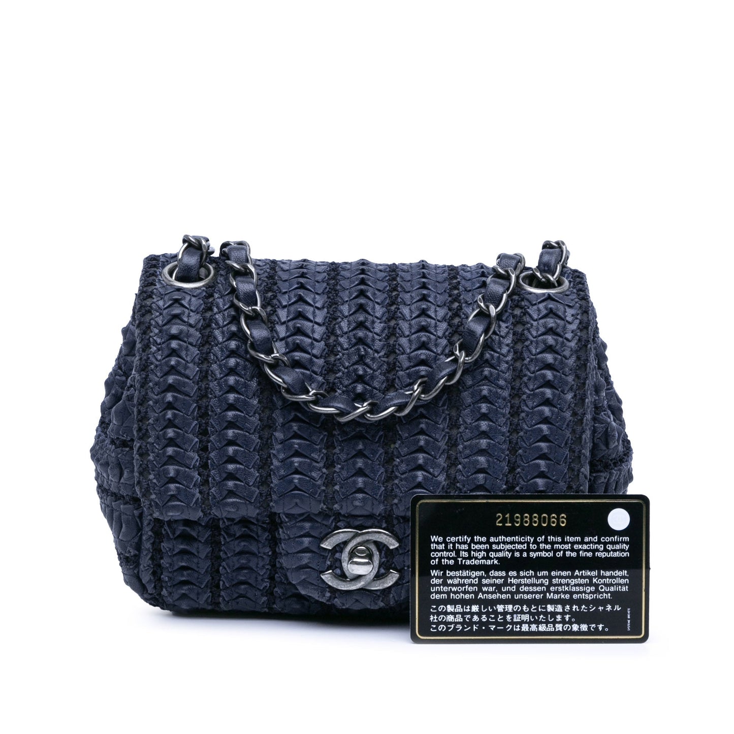 Blue Chanel Paris Seoul Mini Crochet Lambskin Single Flap Crossbody Bag