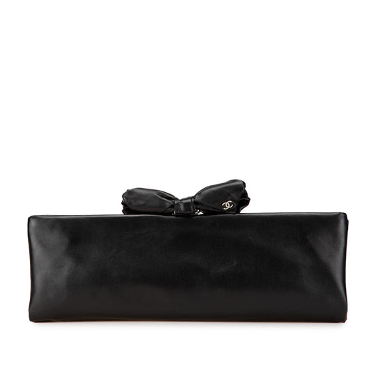 Black Chanel Lambskin Bow Long Clutch