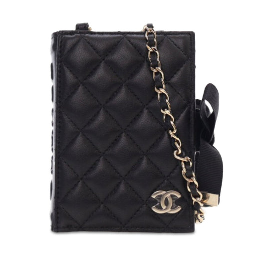 Black Chanel Quilted Lambskin Book Card Holder On Chain Crossbody Bag