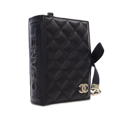 Black Chanel Quilted Lambskin Book Card Holder On Chain Crossbody Bag
