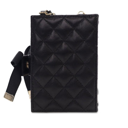 Black Chanel Quilted Lambskin Book Card Holder On Chain Crossbody Bag