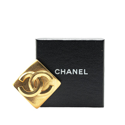 Gold Chanel Gold Plated CC Diamond Brooch