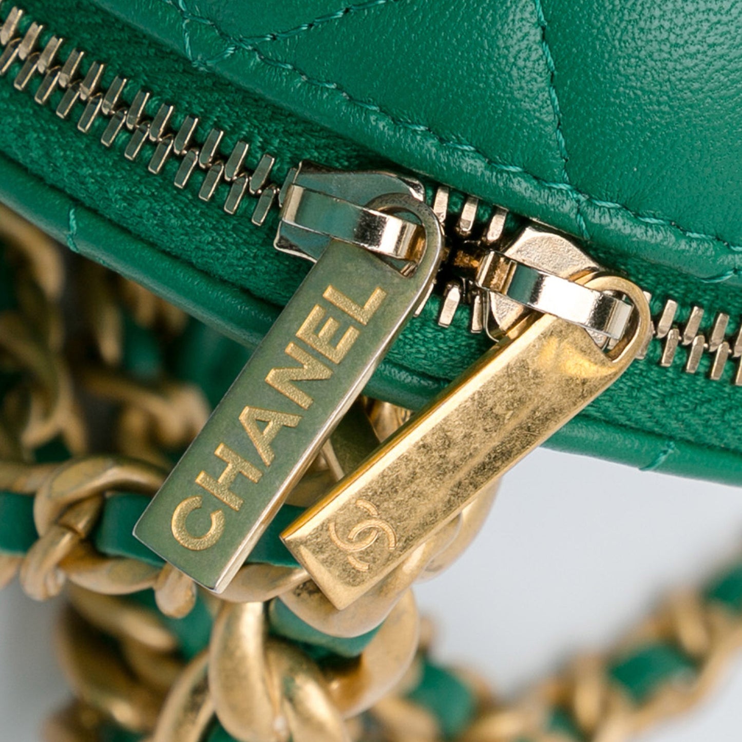 Green Chanel Quilted Lambskin Afternoon Tea Vanity Case with Chain Satchel
