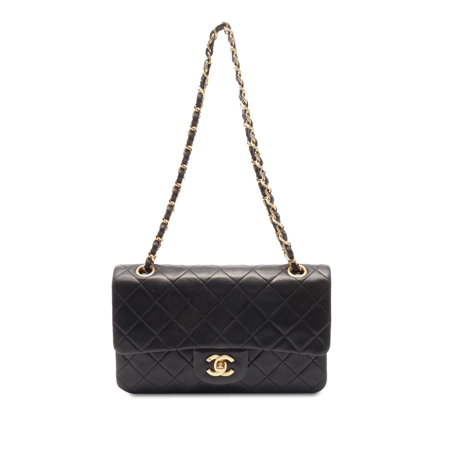 Black Chanel Small Classic Lambskin Double Flap Shoulder Bag