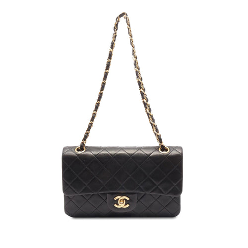 Black Chanel Small Classic Lambskin Double Flap Shoulder Bag