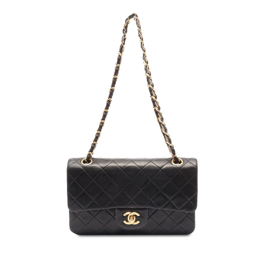 Black Chanel Small Classic Lambskin Double Flap Shoulder Bag