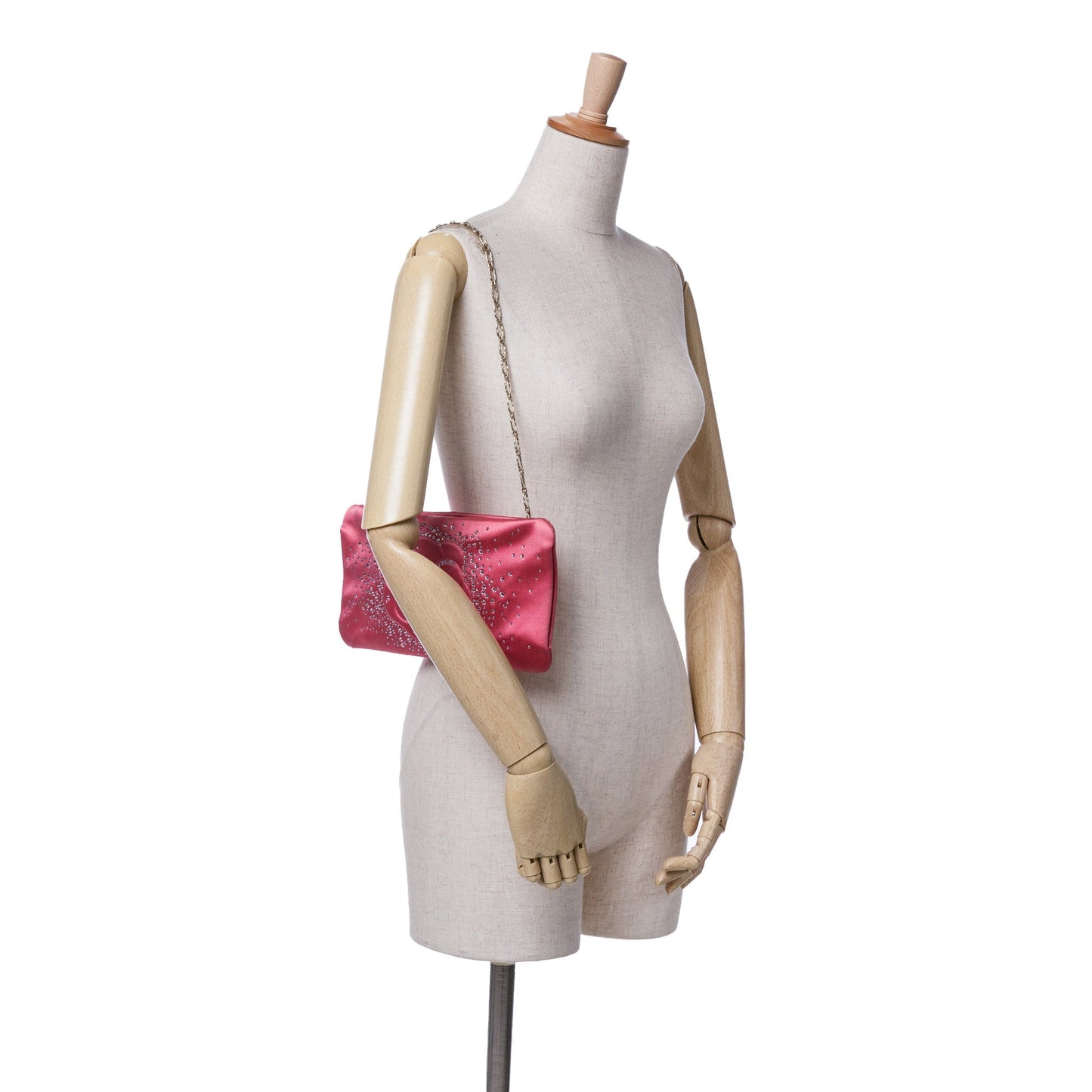 Chanel Sac Satin Diamante Camellia Clutch with Chain