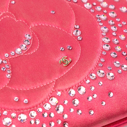 Chanel Sac Satin Diamante Camellia Clutch with Chain