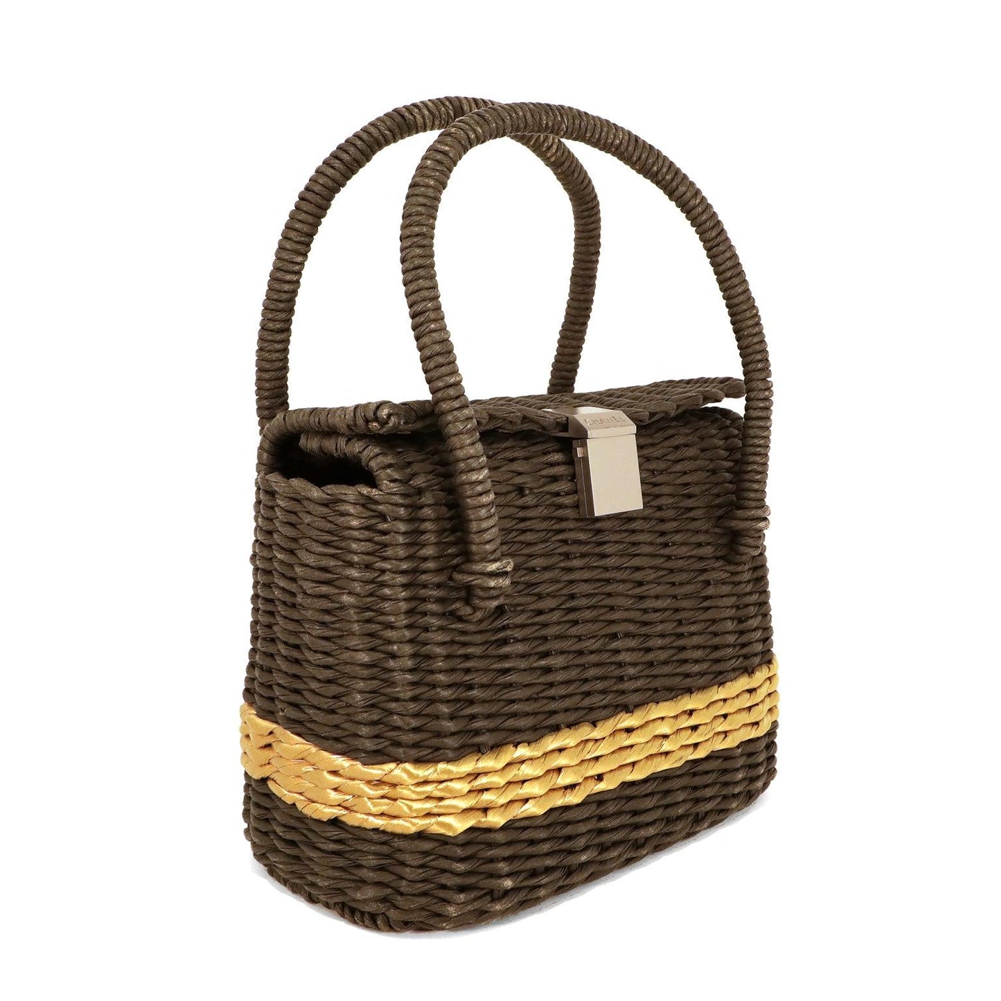 Chanel Black and Gold Wicker Basket Bag