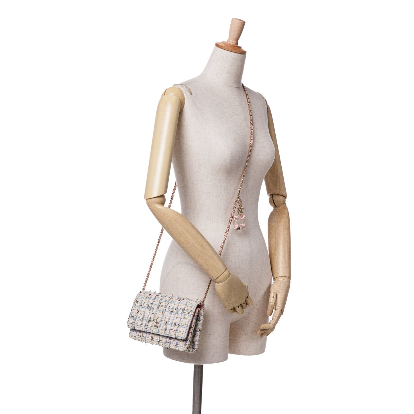 Chanel Sac Quilted Boucle Tweed Charm Wallet On Chain