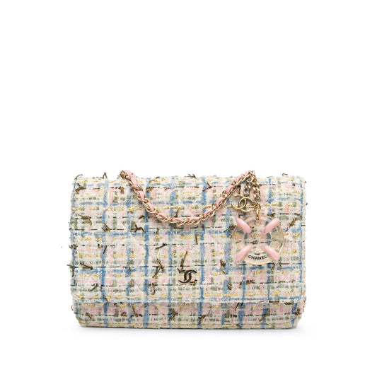 Chanel Sac Quilted Boucle Tweed Charm Wallet On Chain