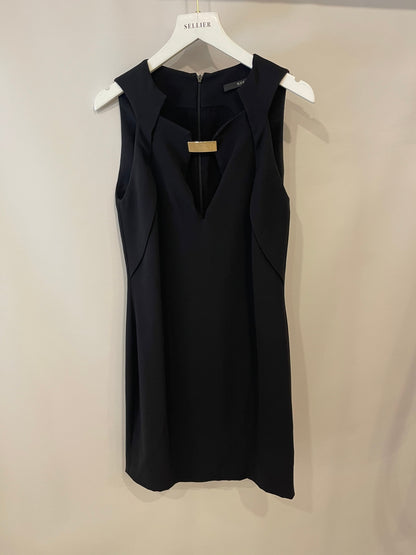 Gucci Black Silk Sleeveless Dress with Gold Logo Detail Size IT 38 (UK 6)