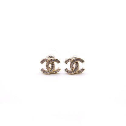 Chanel Light Gold CC Crystal Stud Earnings