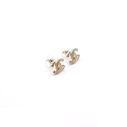 Chanel Light Gold CC Crystal Stud Earnings