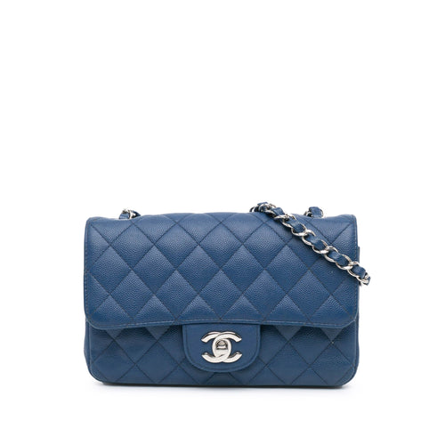 Blue Chanel Mini Rectangular Classic Caviar Single Flap Crossbody Bag