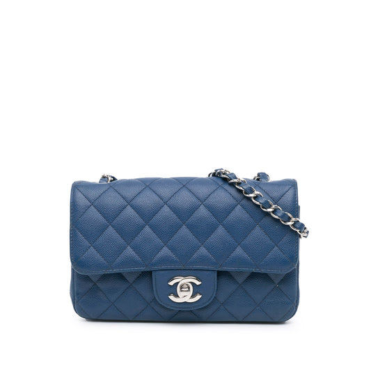 Blue Chanel Mini Rectangular Classic Caviar Single Flap Crossbody Bag
