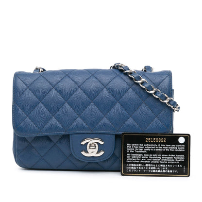 Blue Chanel Mini Rectangular Classic Caviar Single Flap Crossbody Bag