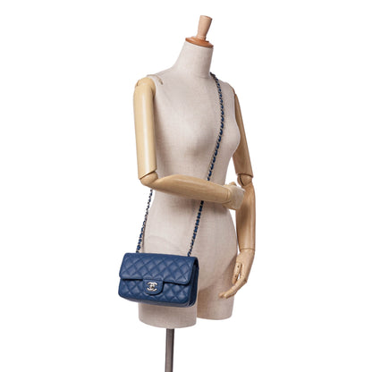 Blue Chanel Mini Rectangular Classic Caviar Single Flap Crossbody Bag