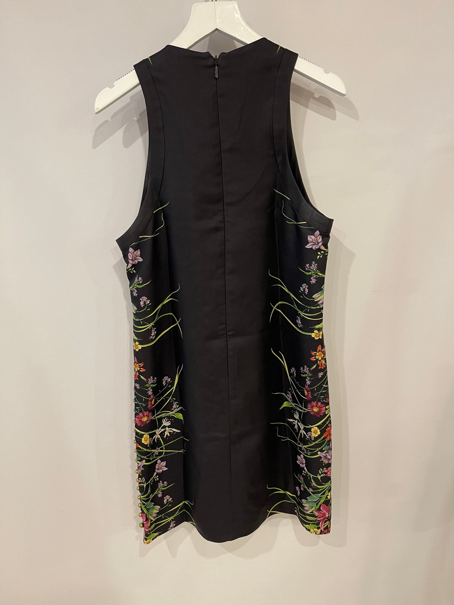 Gucci Black Silk Mini Floral Printed Dress with Gold Pearl Embellishments Size IT 38 (UK 6)
