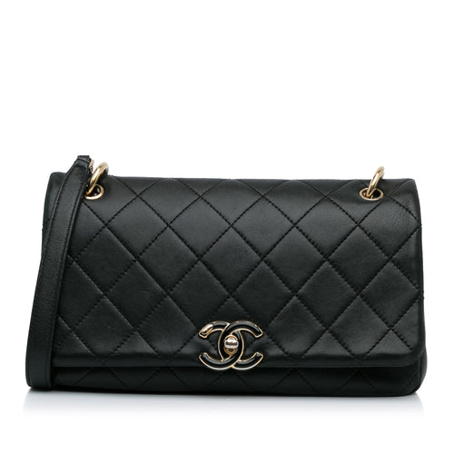 Black Chanel Large Lambskin Twist Chain Enamel CC Flap Crossbody Bag