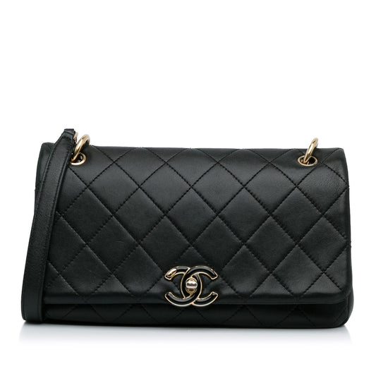 Black Chanel Large Lambskin Twist Chain Enamel CC Flap Crossbody Bag