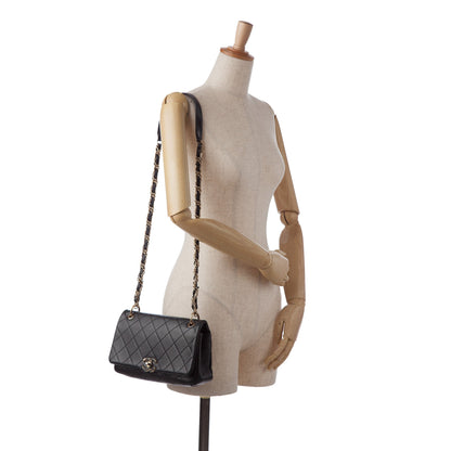 Black Chanel Large Lambskin Twist Chain Enamel CC Flap Crossbody Bag