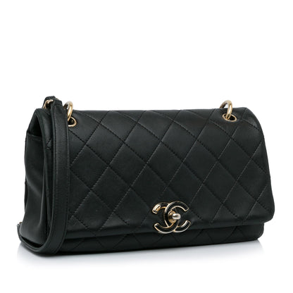 Black Chanel Large Lambskin Twist Chain Enamel CC Flap Crossbody Bag