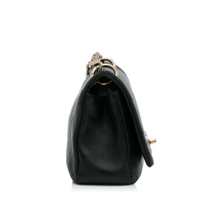 Black Chanel Large Lambskin Twist Chain Enamel CC Flap Crossbody Bag