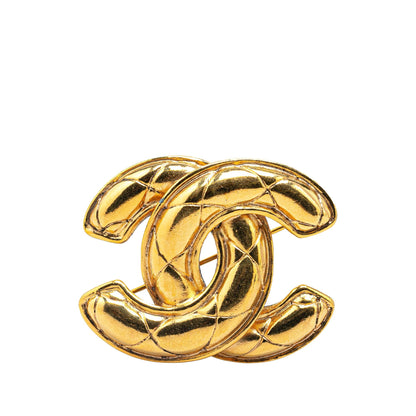 Gold Chanel CC Gold Plated Brooch