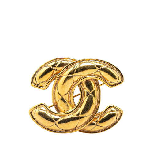 Gold Chanel CC Gold Plated Brooch