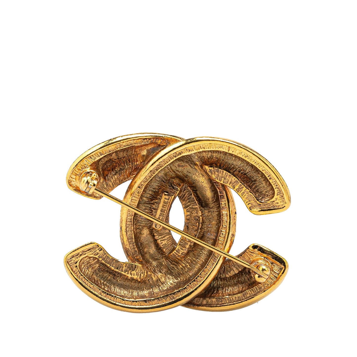 Gold Chanel CC Gold Plated Brooch