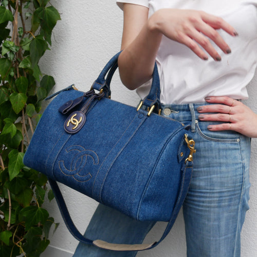 CHANEL 1996-1997 Indigo Denim 2way Boston 36